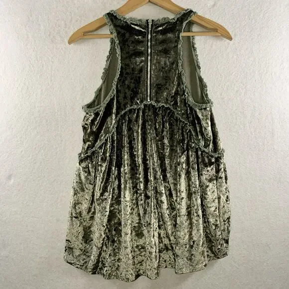 POL Womens Velvet‎ Crochet Trim Tunic Top Sz S Oversized Boho Chic Dark Romantic - Picture 3 of 8